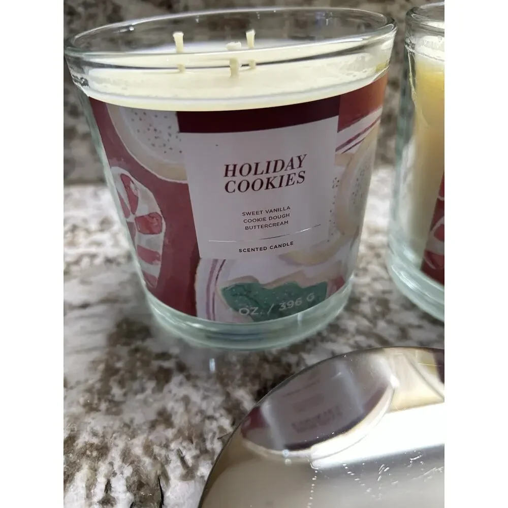 2* Vanilla Scented candles 3-Wick Cookies Holiday 14oz new
